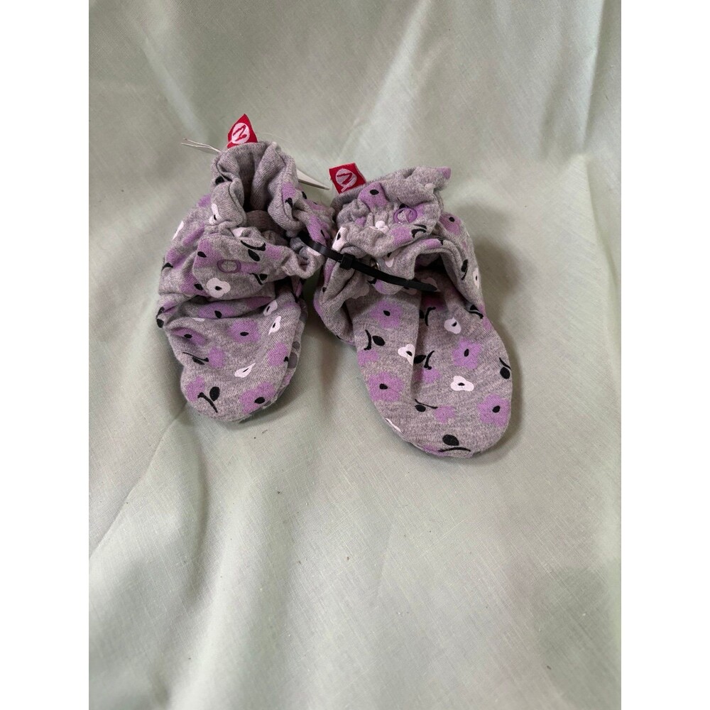 Zutano baby girl booties slippers size 18 months gray with purple flowers